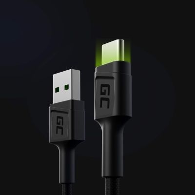 2. GREEN CELL KABGC06 GC RAY USB-KABEL – USB-C 120 cm, grüne LED, Schnellladefunktion (Ultra Charge), QC 3.0
