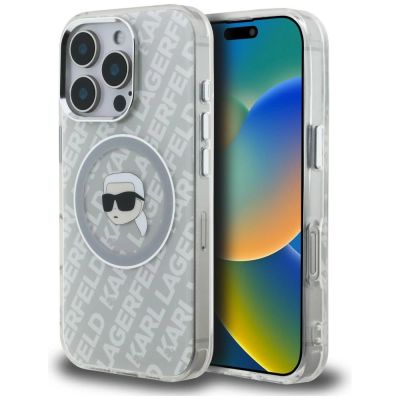 Karl Lagerfeld IML Karl Head Logo MagSafe Hülle für iPhone 16 Pro Max – Grau