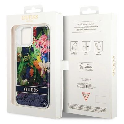 8. Guess GUHCP14SLFLSB iPhone 14 6.1 "blau / blaue Hardcase Flower Liquid Glitter