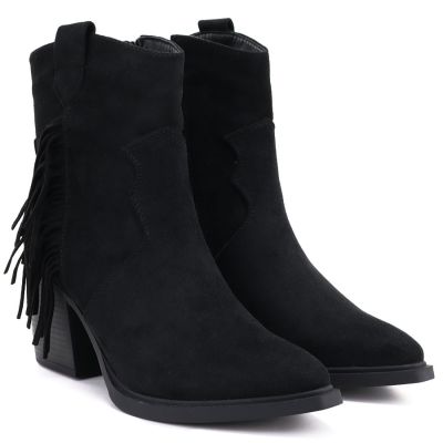 4. Gefütterte Damen-Cowboystiefel mit Fransen, schwarz, M.Daszyński MR2520-1