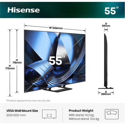 2. Hisense 55U7SE 139,7 cm (55") 4K Ultra HD Smart TV Wi-Fi Schwarz