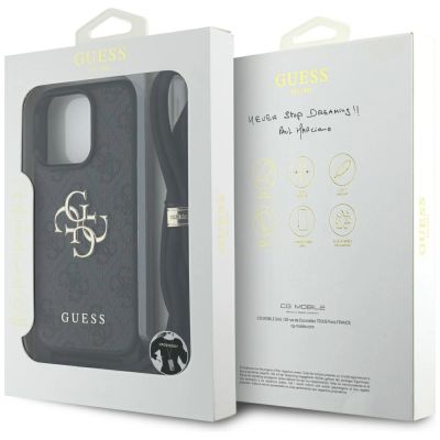7. Guess 4G Big Logo Cord Stap Crossbody Case für iPhone 16 Pro Max Schwarz