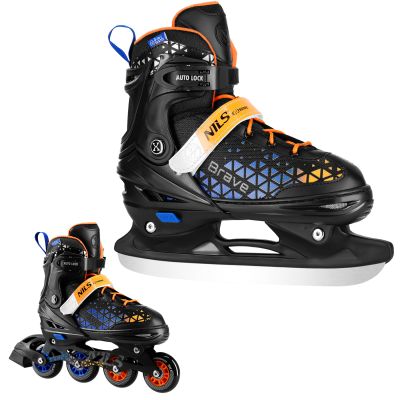 2. NH18190A 4-in-1-Rollschuhe BRAVE blau-orange Größe L (39–43) mit austauschbarer Hockeykufe NILS EXTREME