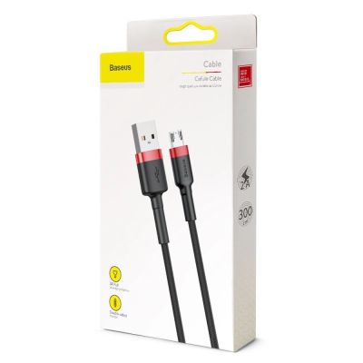 19. Baseus Cafule Cable strapazierfähiges Nylonkabel USB / Micro USB 2A 3M schwarz-rot (CAMKLF-H91)