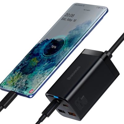 6. Baseus GaN3 Pro Schnellladegerät GaN 2 x USB Typ C / 2 x USB 65W PD, QC4.0+, AFC, PPS + Kabel USB Typ C - USB Typ C 1m schwarz (CCGP040101)