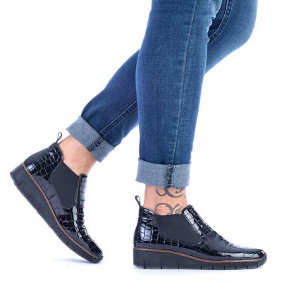 42. Rieker W R474 Schlangenleder Stiefeletten schwarz