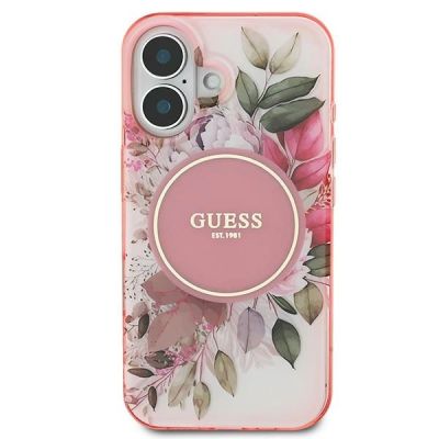 3. Guess IML Flower & Tonal Circle MagSafe-Hülle für iPhone 16 Plus – Rosa