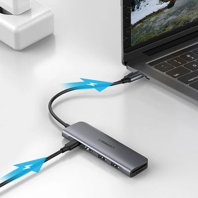7. Ugreen CM1956in1-Adapter USB-C – HDMI / 2x USB-A 3.0 / USB-C PD/SD/TF-Leser – Grau