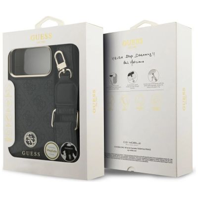 9. Guess 4G Srtass Logo & Big Strap Metal Buttons MagSafe Case für iPhone 17 Pro Max - Schwarz
