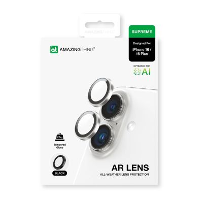 4. AmazingThing AR Aluminium 2 Linsenglas mit Kameralinsenrahmen für iPhone 16 / 16 Plus - Schwarz