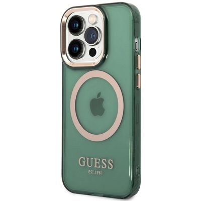 2. Guess GUHMP14XHTCMA iPhone 14 Pro Max 6,7" grün/khaki Hartschale Gold Outline Translucent MagSafe