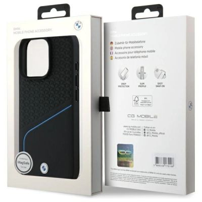 8. BMW Sign Leather Textured And Line MagSafe-Hülle für iPhone 16 Pro Max – Schwarz
