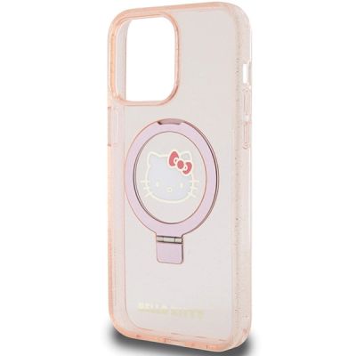 6. Hello Kitty Ringständer Glitzer Electrop Logo MagSafe Hülle für iPhone 15 Pro Max – Pink