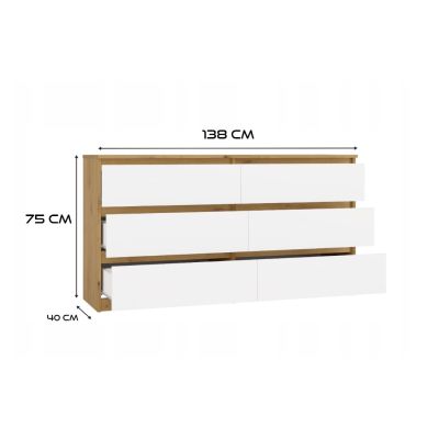 8. M6 MALWA Kommode 140 cm 6 Schubladen Kunst/Weiß Set