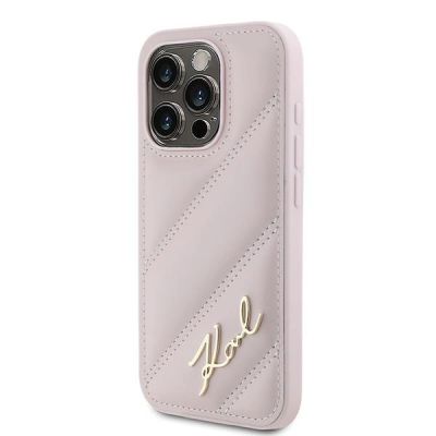 2. Karl Lagerfeld Diagonal Quilted Script Hülle für iPhone 15 Pro Max – Rosa