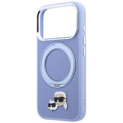 6. Karl Lagerfeld mit Ringständer 360 Karl & Choupette Köpfe Pin MagSafe Hülle für iPhone 18 Pro Max / 17 Pro Max - Hellblau