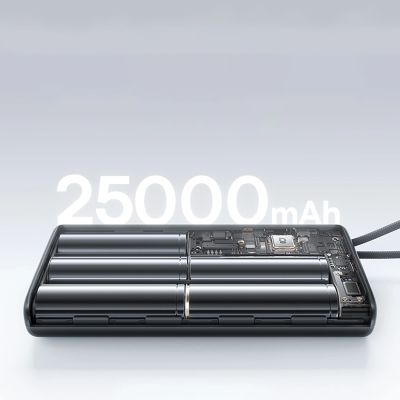 12. Baseus EnerFill FC41 25000mAh 145W Powerbank mit Digitalanzeige und integriertem Dual-USB-C-Kabel – Schwarz