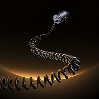 9. Baseus Tiny Star 30W Autoladegerät mit integriertem Spiral-USB-C-Kabel – Schwarz