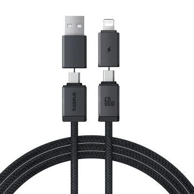 Baseus Versatile 60 W USB-C- auf USB-C-Kabel mit USB-A- und Lightning-Adaptern, 1 m – schwarz