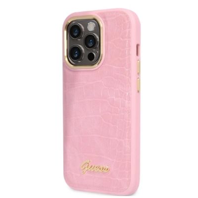 2. Guess Croco Collection Hülle für iPhone 14 Pro – Rosa
