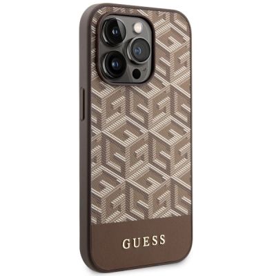 4. Guess GUHMP14LHGCFSEW iPhone 14 Pro 6,1" braun/braune Hartschale GCube Stripes MagSafe
