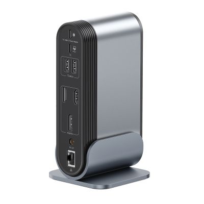 10. Baseus UnionJoy USB-C Dockingstation (2x HDMI 4K@60Hz, 1x DisplayPort 4K@60Hz, 3x USB-A 3.0, 2x USB-C 3.0, 2x USB-A 2.0, 1x RJ45 PD PC, 1x SD+TF, 1x 3,5-mm-Klinkenanschluss) – Grau