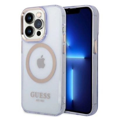 Guess Gold Outline Translucent MagSafe Case für iPhone 14 Pro Max 6,7" - Lila