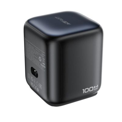 3. Acefast Z10 GaN 100W 3xUSB Desktop-Ladegerät mit einziehbarem USB-C-Kabel und TFT-Display – Schwarz