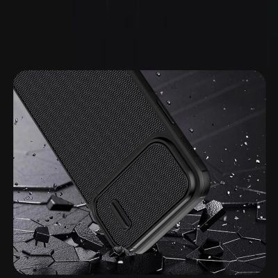 8. Nillkin Textured S Case iPhone 14 Pro Max gepanzerte Hülle mit Kameraabdeckung blau