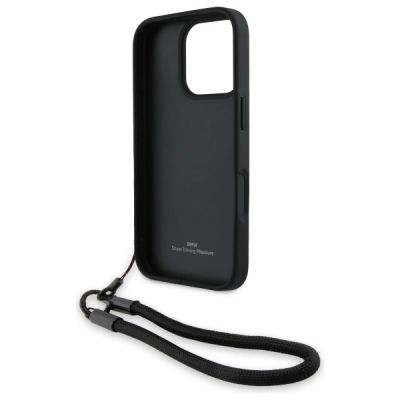 6. BMW Signature Leder-Cord-Case mit Wortmarke für iPhone 16 Pro Max – Schwarz