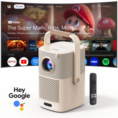 5. Yaber T2 Plus GTV 1080p 450 ANSI Google TV JBL Dolby Audio Multimedia-Projektor mit Akku – Beige