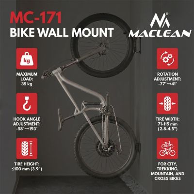 MACLEAN Fahrradhalter / Wandhalterung, max. Traglast 35 kg, Neigungswinkelverstellung, Stahl MC-171