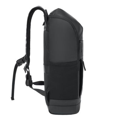 6. Rivacase Eden City Rucksack, Schwarz, Polyester, gewachstes Leder (Pull-Up)