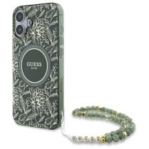 Guess IML Flowers Allover Electro With Pearl Strap MagSafe Hülle für iPhone 16 Plus – Grün