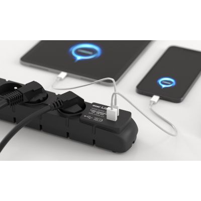 4. ACAR S6 USB-A+C-Steckdosenleiste 5 m 6x 230 V PL PD 3.0 QC Schwarz