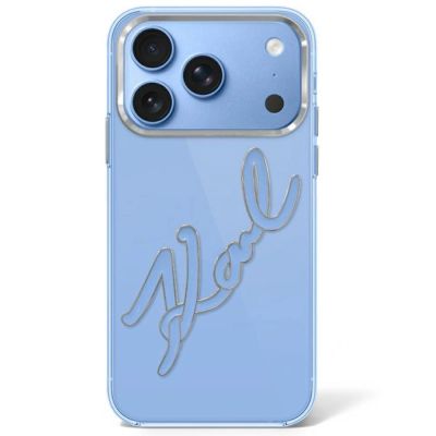 Karl Lagerfeld IML Big Signature Schutzhülle mit Metallrahmen aus Kunstharz für iPhone 17 Pro Max / 18 Pro Max – Blau