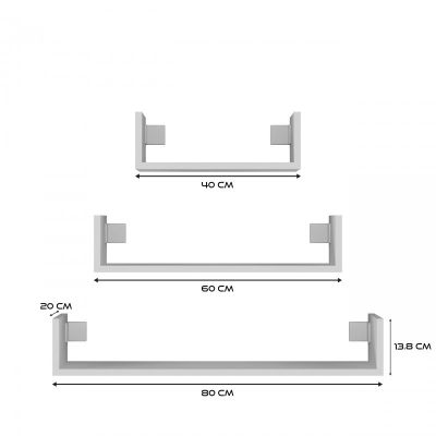 3. Set mit 3 Hängeregalen MOBI 3P 80x20xH14 weiß
