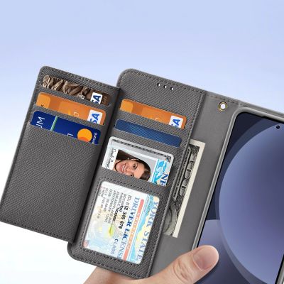 5. Dux Ducis Lawa Lederhülle für Samsung Galaxy S25+ mit abnehmbarer magnetischer Brieftasche – Grau