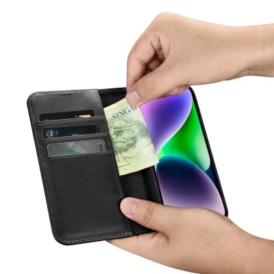 13. iCarer Wallet Case 2in1 Cover iPhone 14 Plus Anti-RFID Leder Flip Case Schwarz (WMI14220727-BK)
