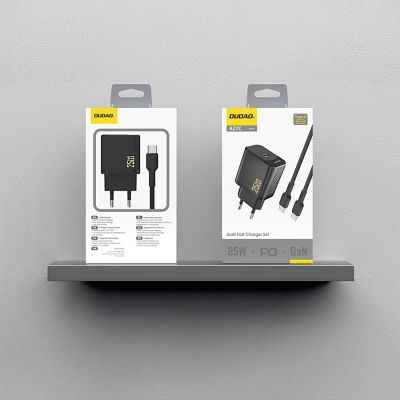 2. Dudao A27CEU PD 25W GaN SB-C Wandladegerät mit USB-C-Kabel – Schwarz