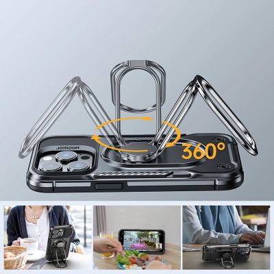 5. Joyroom Dual Hinge Case für iPhone 14 Pro gepanzerte Hülle mit Ständer und Ringhalter schwarz