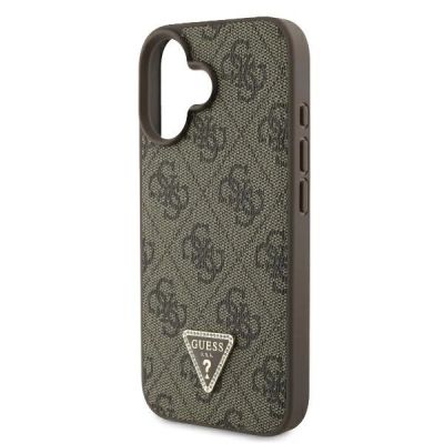 6. Guess Leder-Metall-Logo-Strass-Umhängetasche für iPhone 16 – Braun