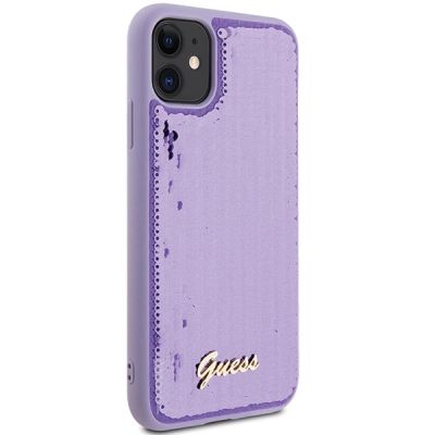 4. Guess Pailletten Script Metallhülle für iPhone 11 / Xr – Lila