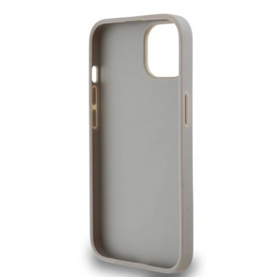 7. DKNY Lederhülle mit Monostreifen und Metalllogo für iPhone 15 / 14 / 13 – Beige
