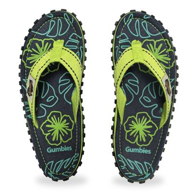 11. Gumbies Islander Flip-Flops Lime Hibiscus GU-FFISL148