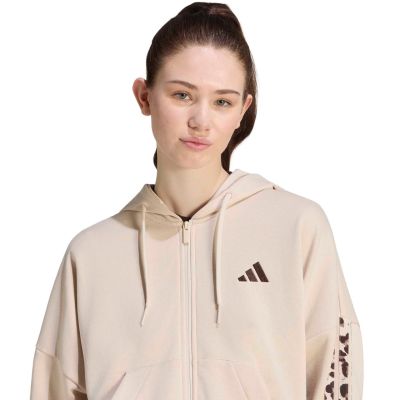 4. adidas Damen-Kapuzenpullover mit durchgehendem Reißverschluss, Animal-Print, 3-Streifen, Beige KH1547