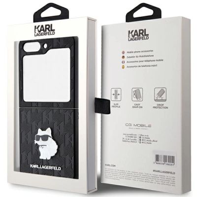 8. Karl Lagerfeld Saffiano Monogram Choupette Pin Hülle für Samsung Galaxy Z Flip 5 – Schwarz