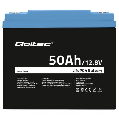 8. QOLTEC LiFePO4 Lithium-Eisenphosphat-Batterie | 12,8 V | 50 Ah | 640 Wh | BMS