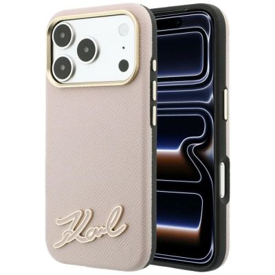 Karl Lagerfeld MagSafe-Hülle mit genarbtem Harz-Logo für iPhone 18 Pro / 17 Pro – Pink