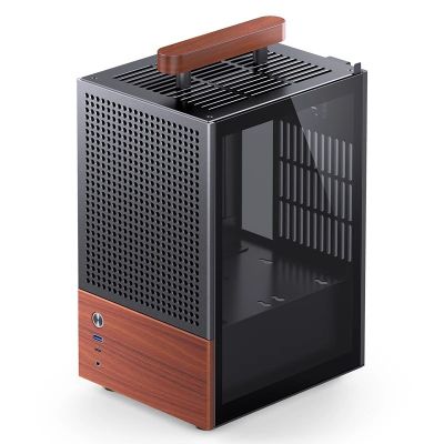 11. Jonsbo T6 Gehäuse, Mini-Tower, Mini-ITX, gehärtetes Glas, Holz – Schwarz